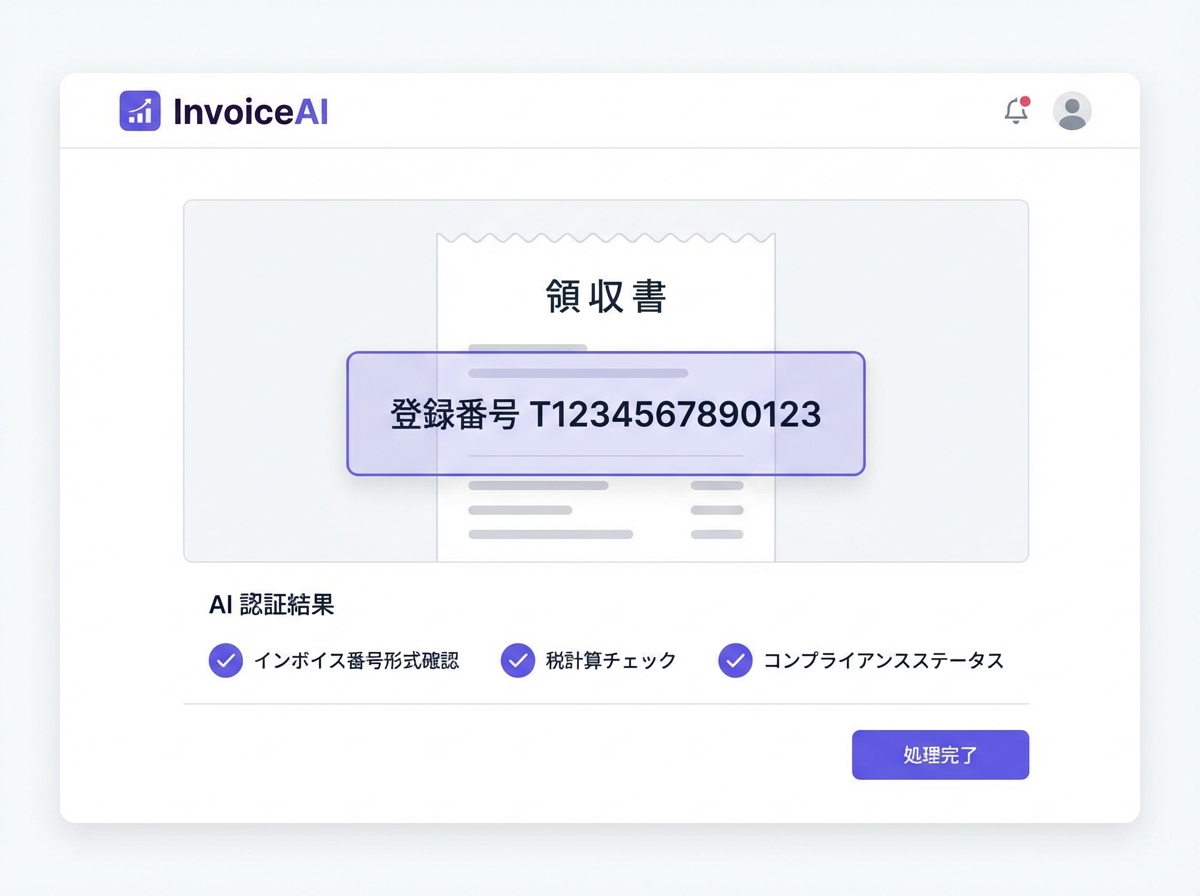 インボイス自動認識 - AIがT+13桁を自動読取・検証